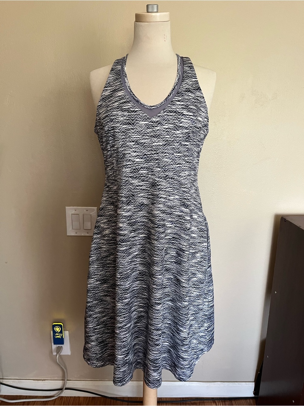 MPG Grey Space-Dye V‑Neck Racerback Dress